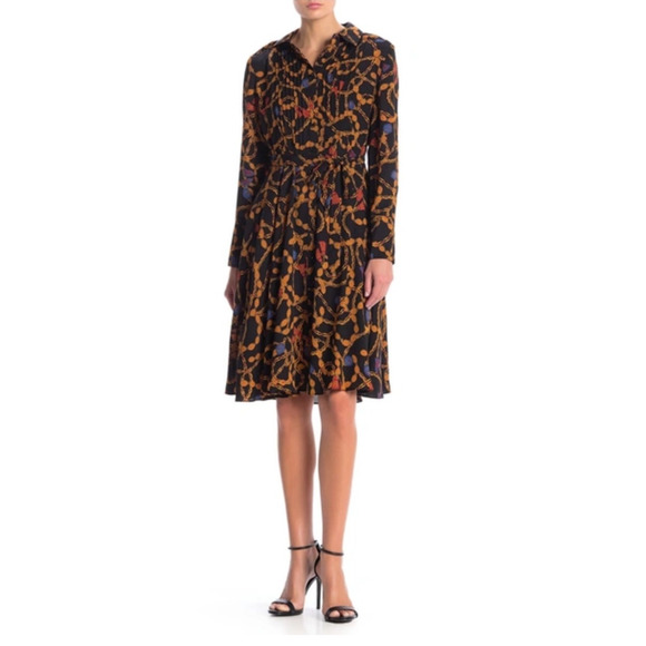 Nanette Lepore Dresses & Skirts - Nanette Lepore Womans Sz 14 Dress Black Pleated Chain Long Sleeve Button Front